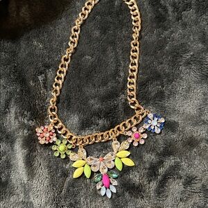 Gold-Tone Multicolor Crystal Floral Statement Necklace